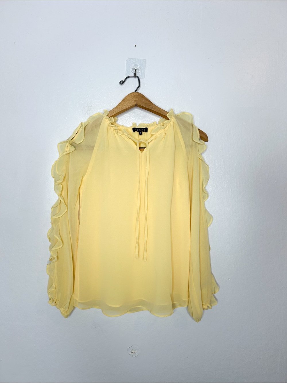 1. State Pale Yellow Ruffle Cold-Shoulder Blouse - Picture 5 of 5